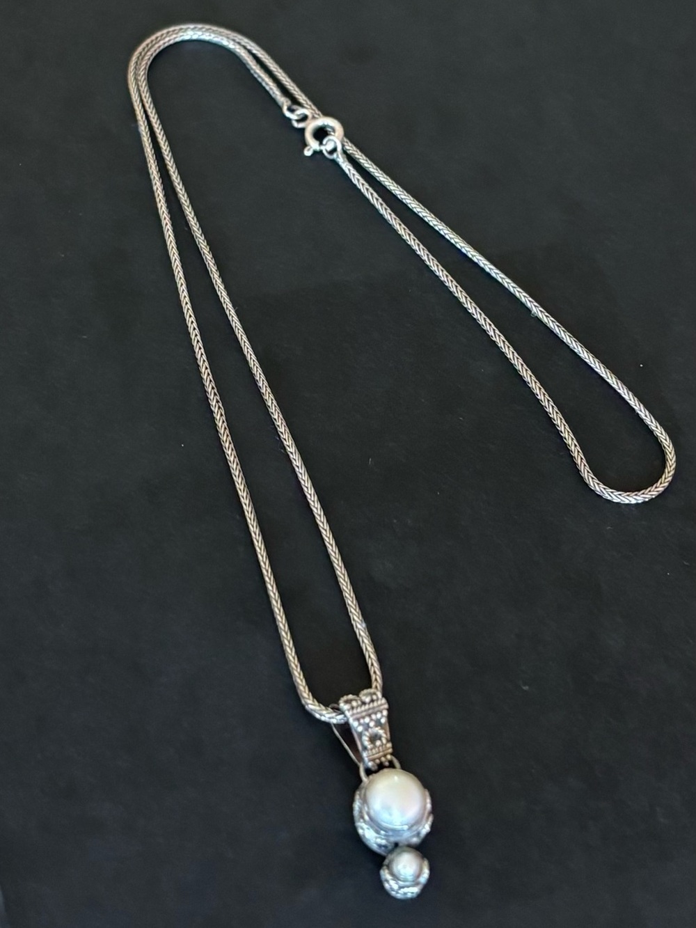 Elegant Vintage monsoon Sterling Silver Pearl pendant Necklace Marked mnsn 925 - Picture 3 of 7